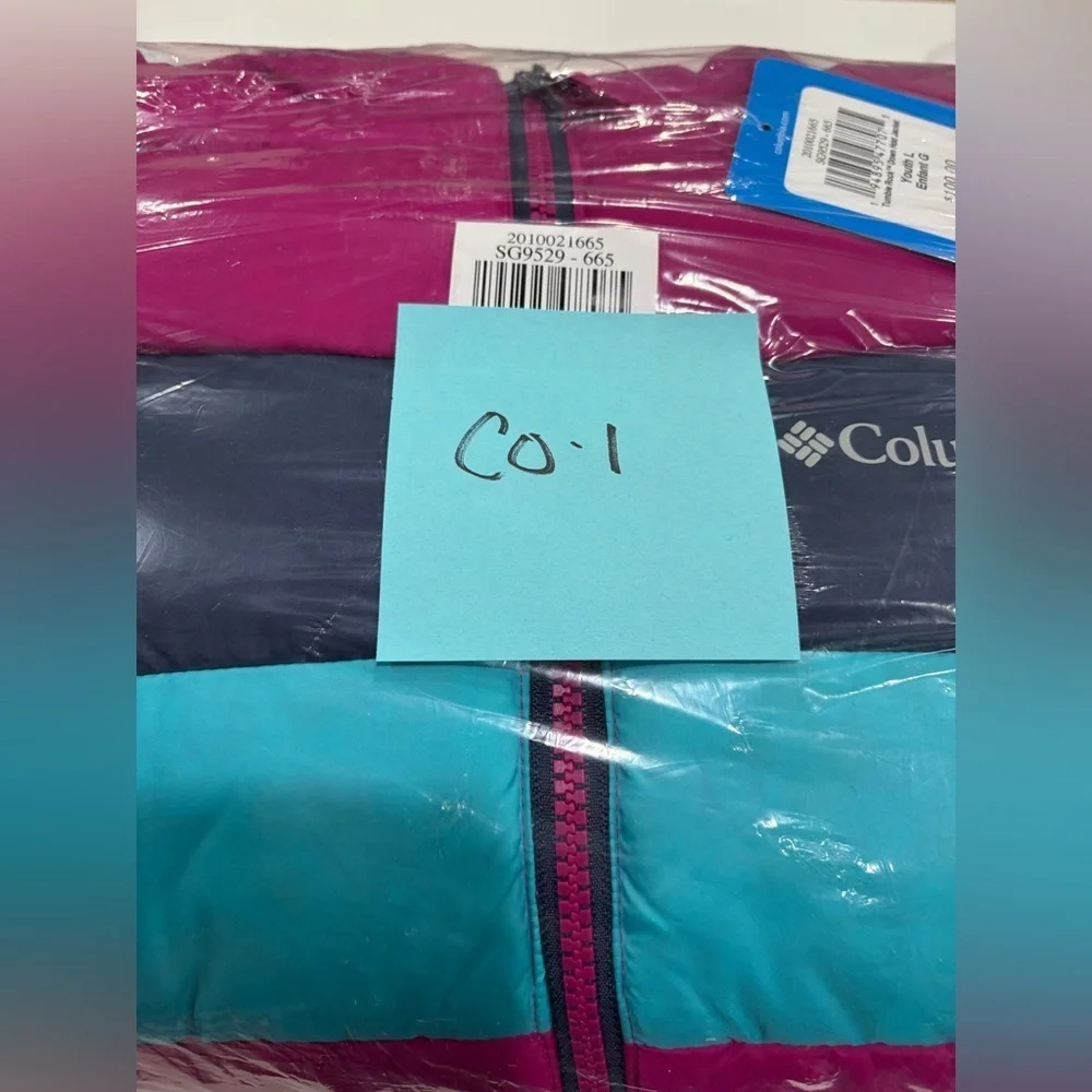 Columbia Girl's Large Tumble Rock Down Hooded Jacket NWT Pink Blue Puffer Ski